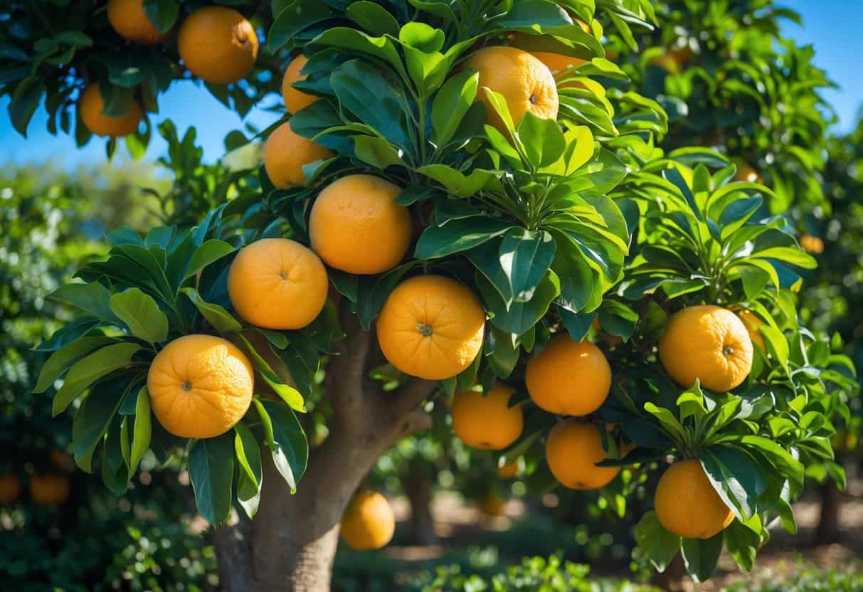 tree filled with ripe grapefruit